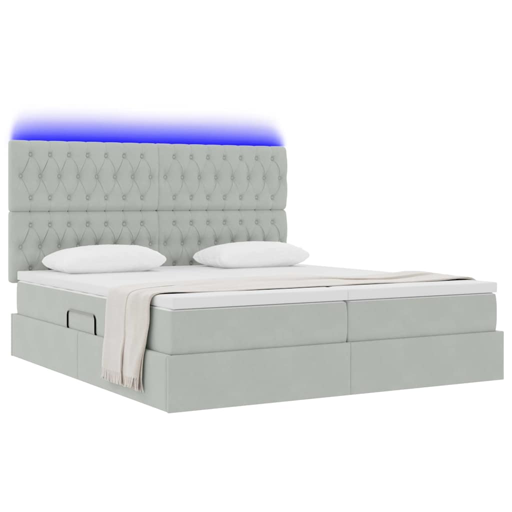 LED-Speicherbett mit Matratze Hellgrau 180 x 200 cm Samt