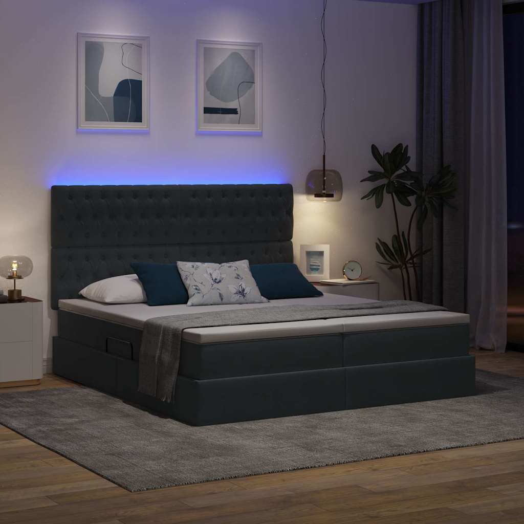 LED-Speicherbett mit Matratze Dunkelgrau 180 x 200 cm Samt