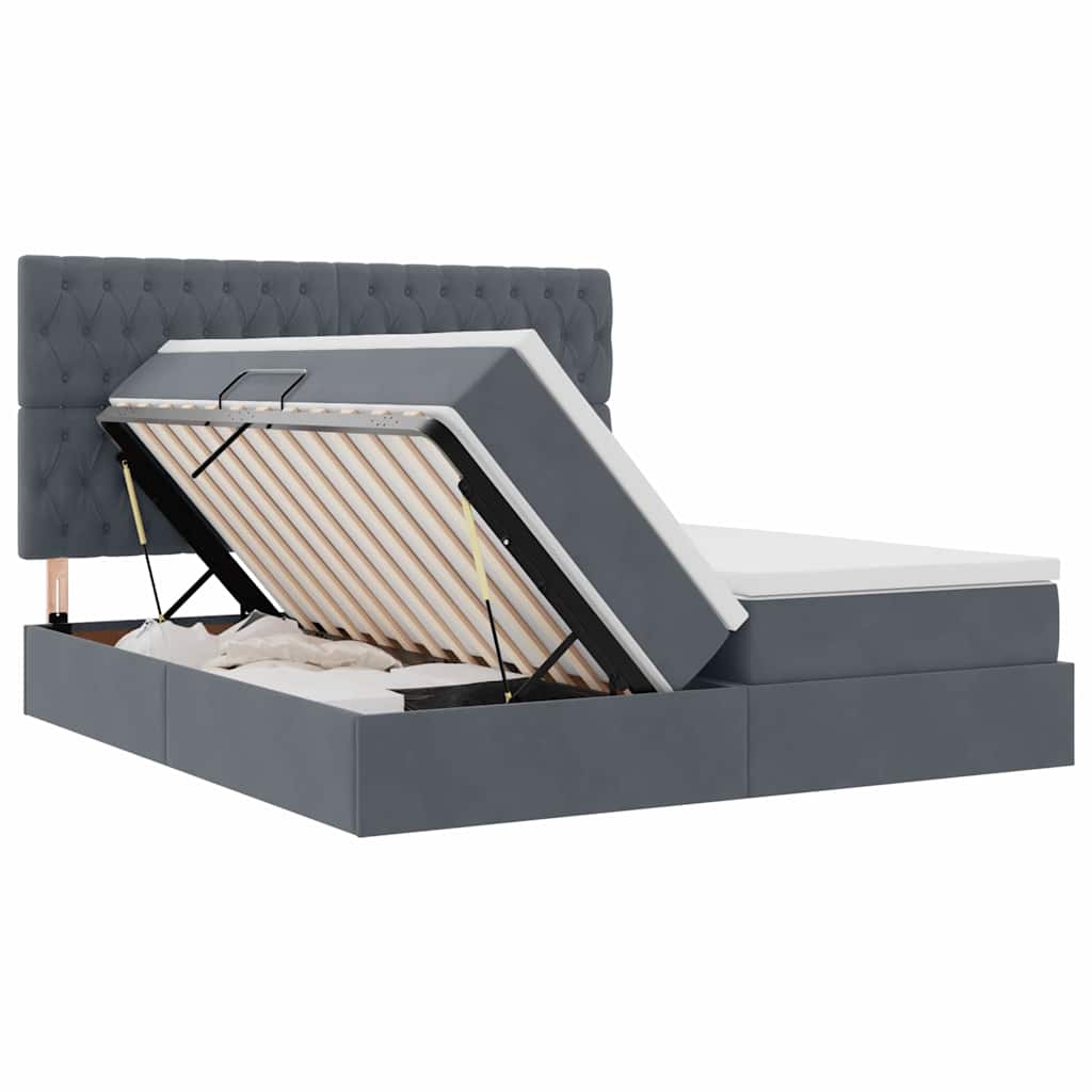 LED-Speicherbett mit Matratze Dunkelgrau 180 x 200 cm Samt
