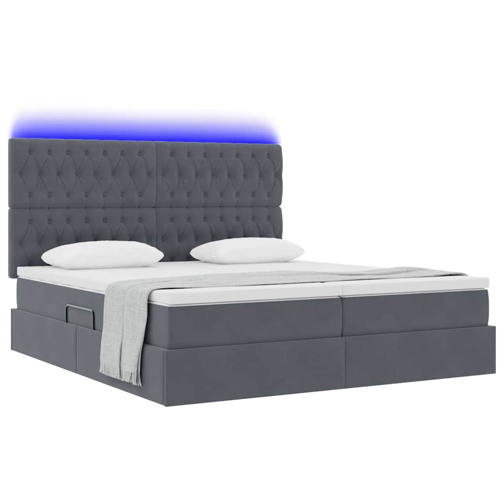 LED-Speicherbett mit Matratze Dunkelgrau 180 x 200 cm Samt