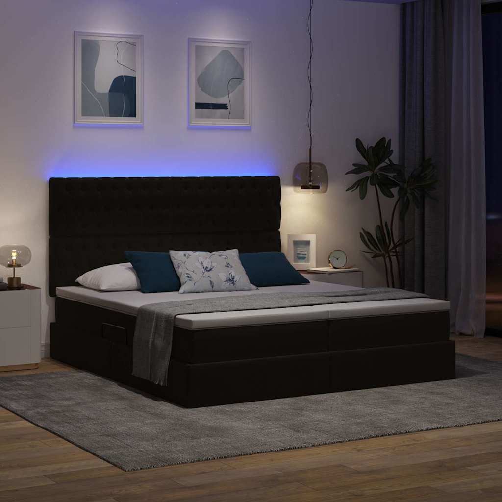 LED-Speicherbett mit Matratze Schwarz 180 x 200 cm Samt