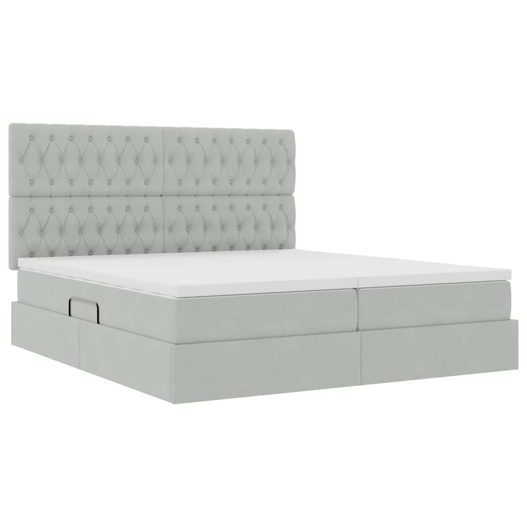 LED-Speicherbett mit Matratze Hellgrau 200 x 200 cm Samt