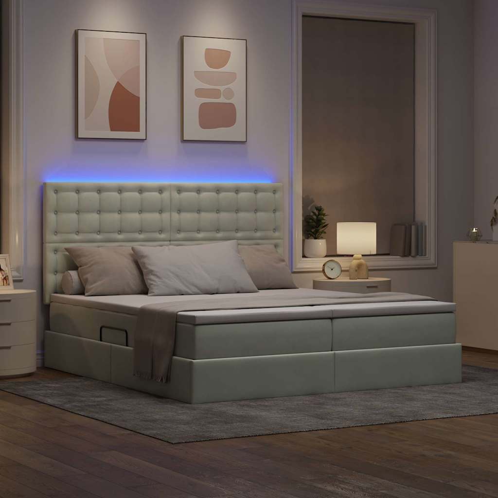 LED-Speicherbett mit Matratze Hellgrau 180 x 200 cm Samt