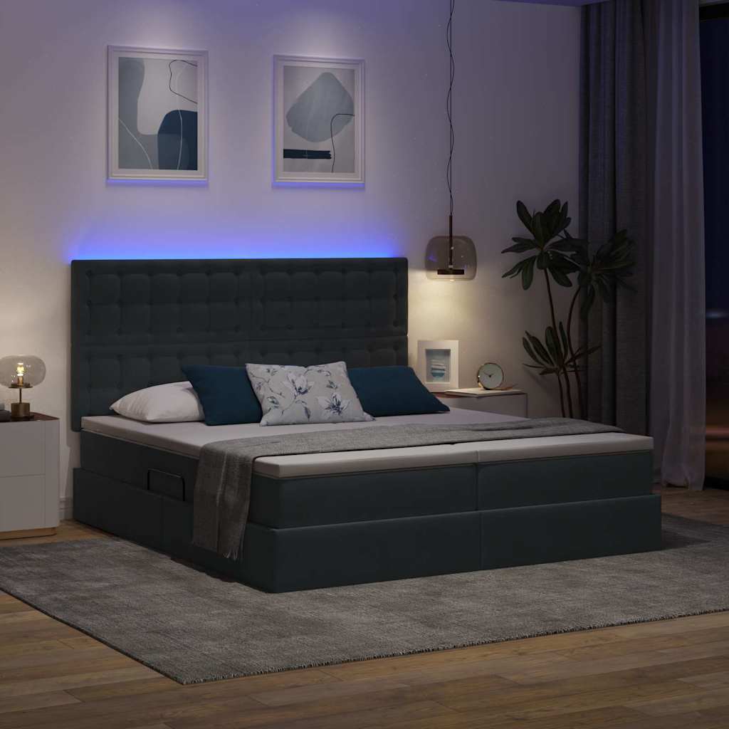LED-Speicherbett mit Matratze Dunkelgrau 180 x 200 cm Samt