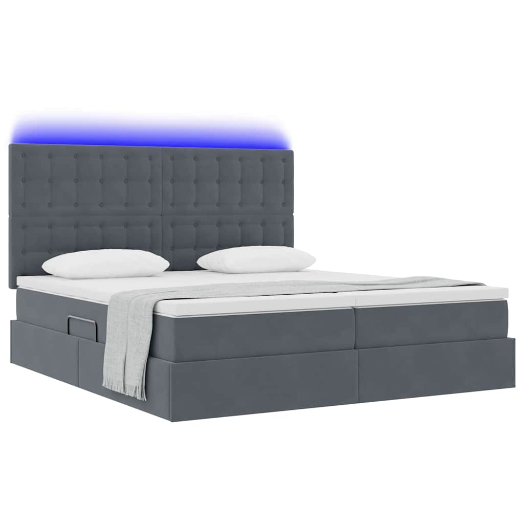 LED-Speicherbett mit Matratze Dunkelgrau 180 x 200 cm Samt