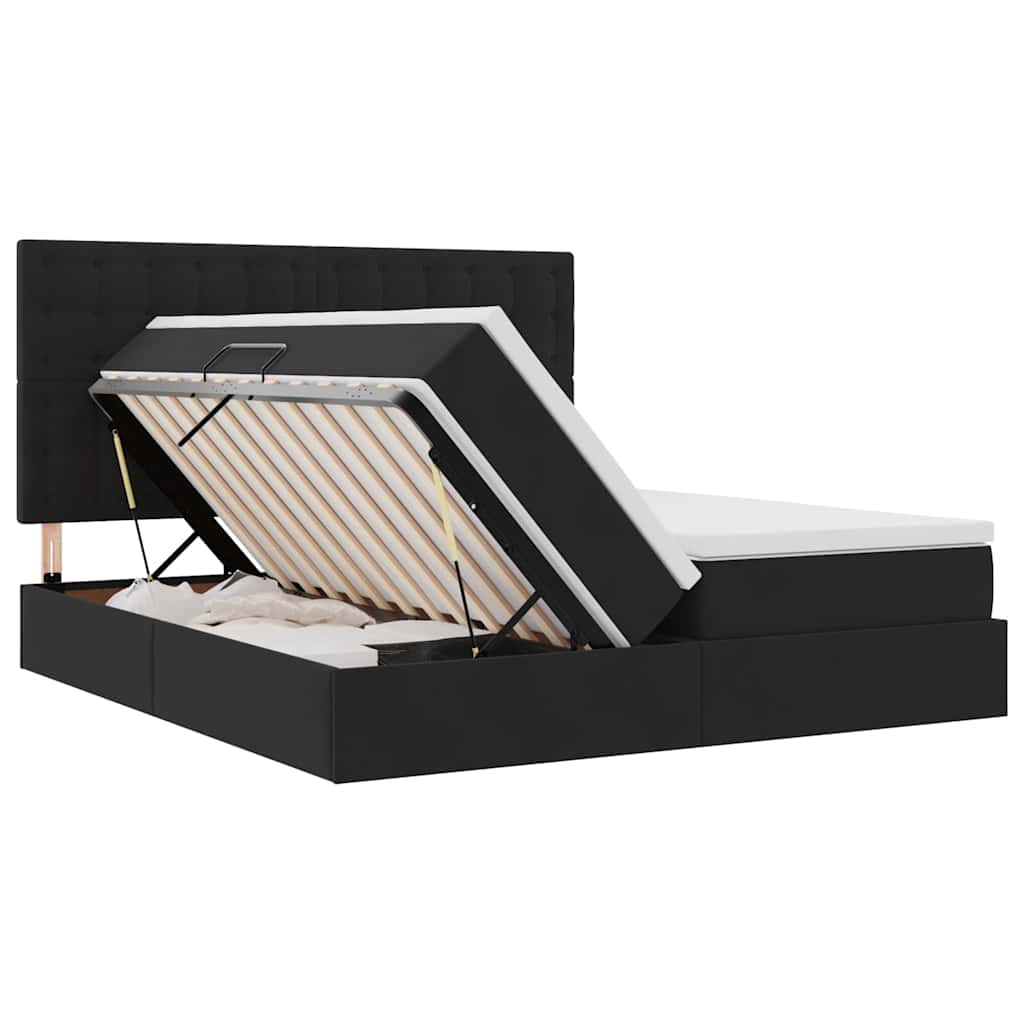 LED-Speicherbett mit Matratze Schwarz 180 x 200 cm Samt