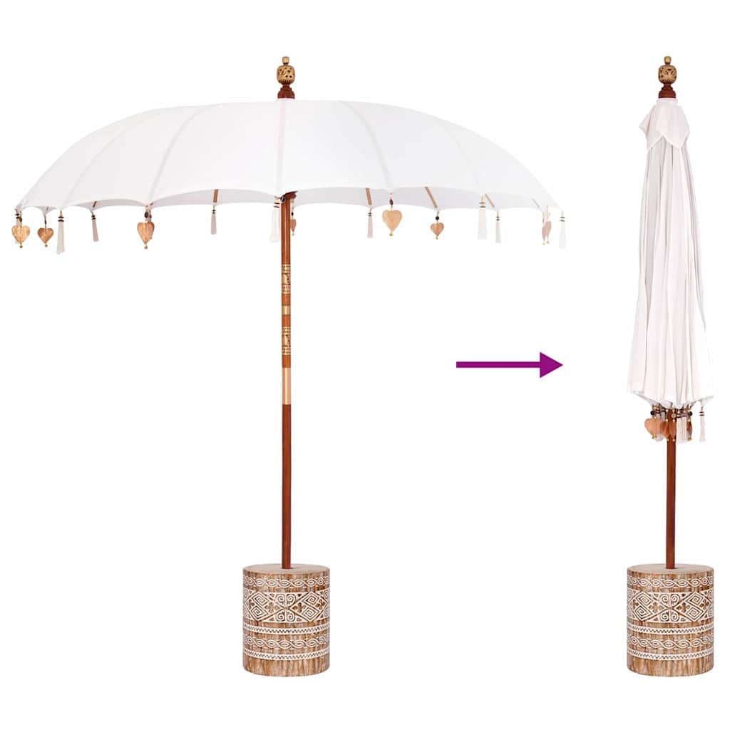 Balinesischer Sonnenschirm Creme 210-220 cm Baumwolle, Massivholz