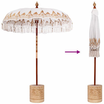 Balinesischer Sonnenschirm mit Sockel Creme Ø 180-190 cm
