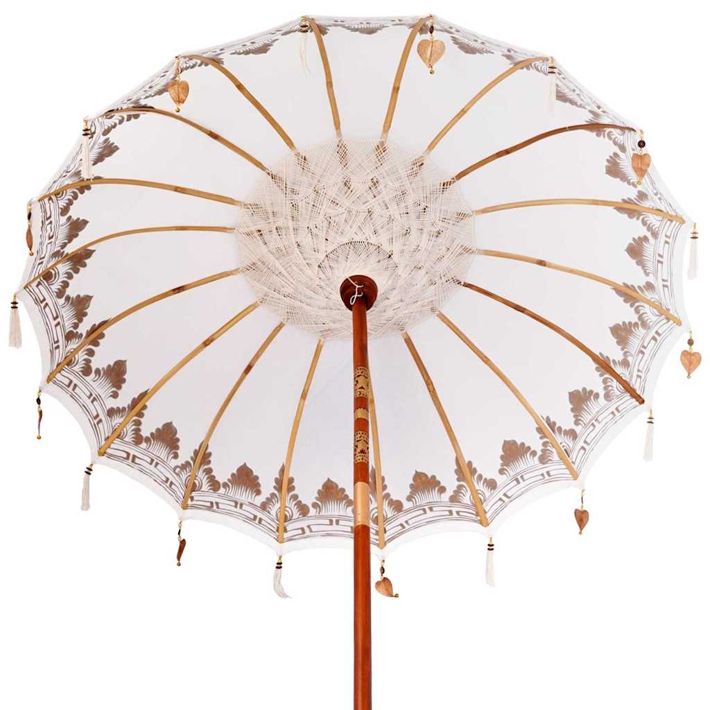 Balinesischer Sonnenschirm Creme 180-190 cm Baumwolle, Massivholz