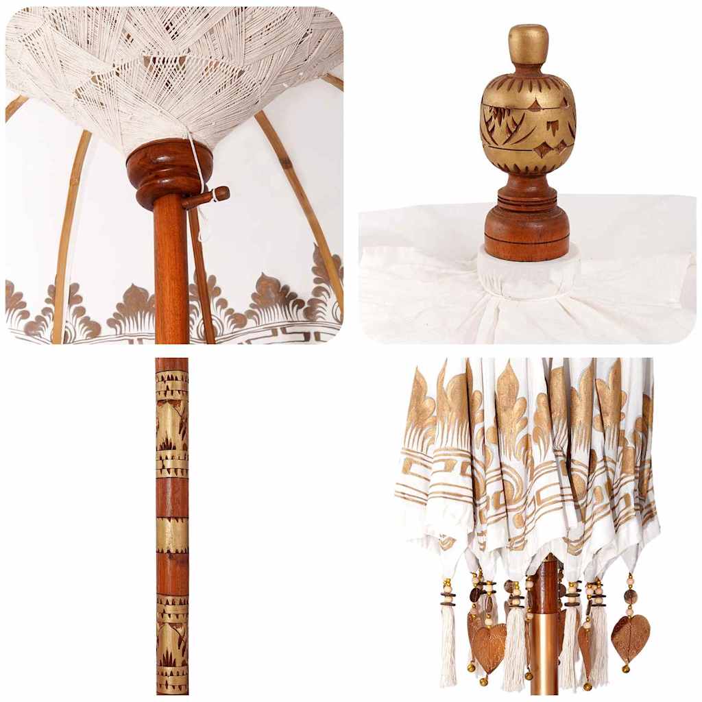Balinesischer Sonnenschirm Creme 180-190 cm Baumwolle, Massivholz