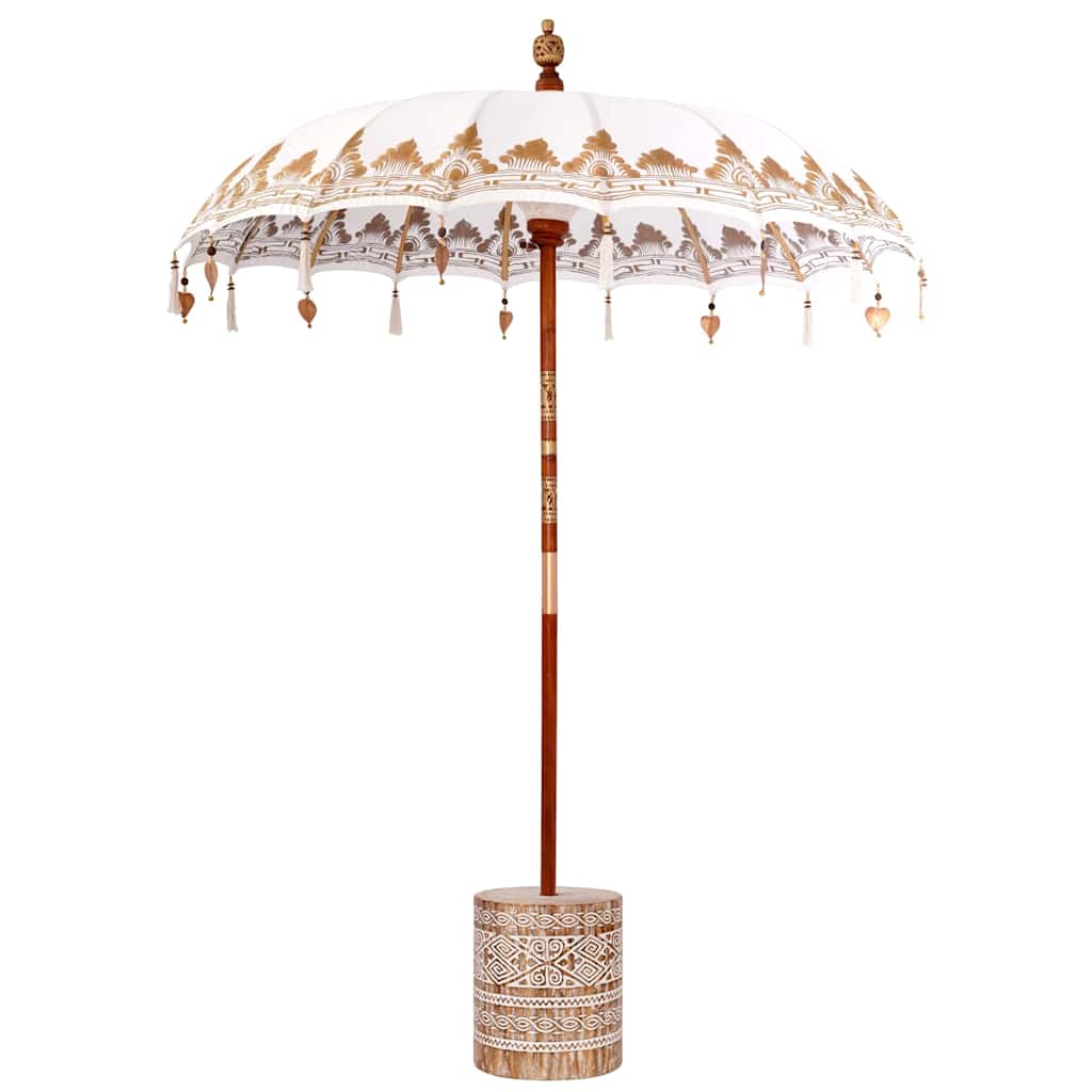 Balinesischer Sonnenschirm Creme 180-190 cm Baumwolle, Massivholz