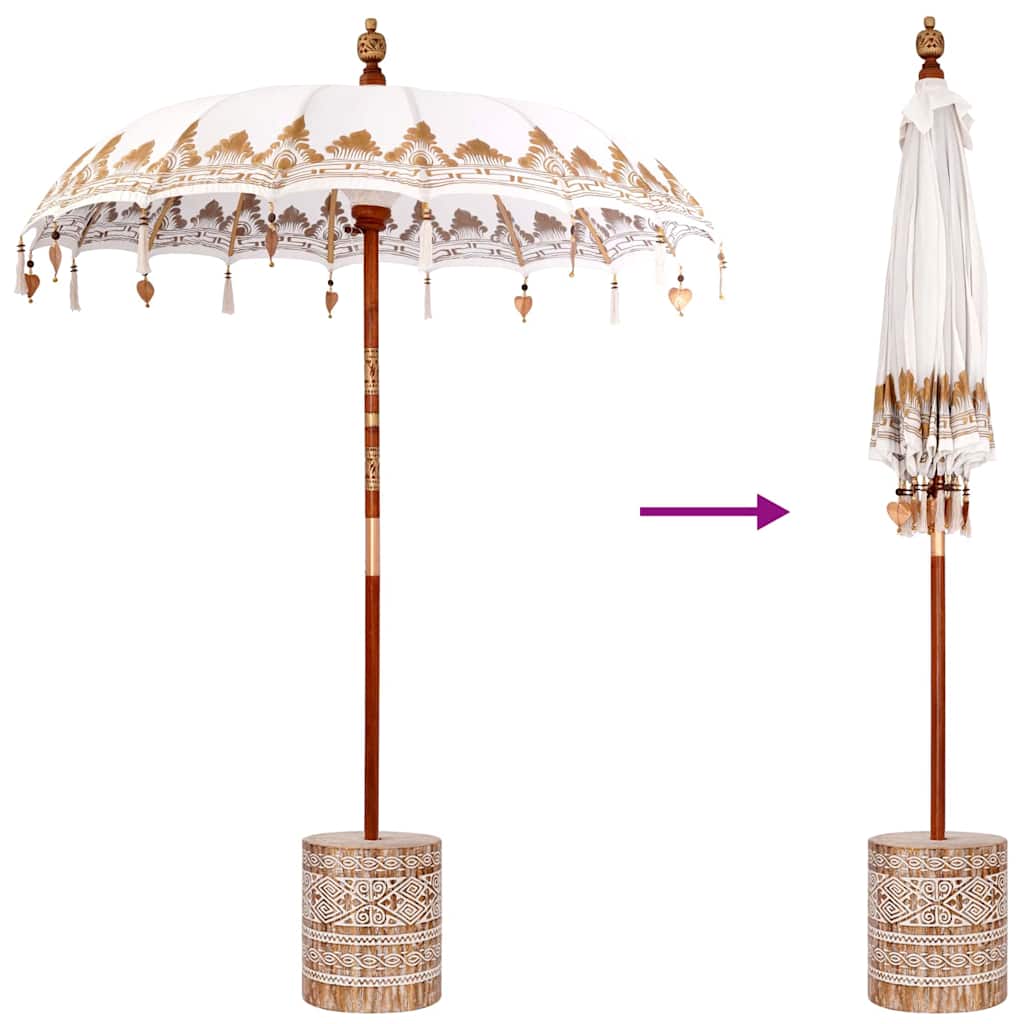 Balinesischer Sonnenschirm Creme 180-190 cm Baumwolle, Massivholz