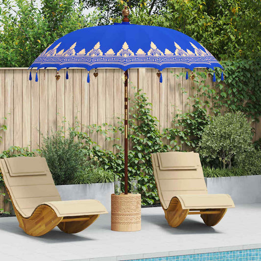 Balinesischer Sonnenschirm Blau 210-220 cm Baumwolle, Massivholz