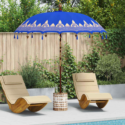 Balinesischer Sonnenschirm Blau 210-220 cm Baumwolle, Massivholz