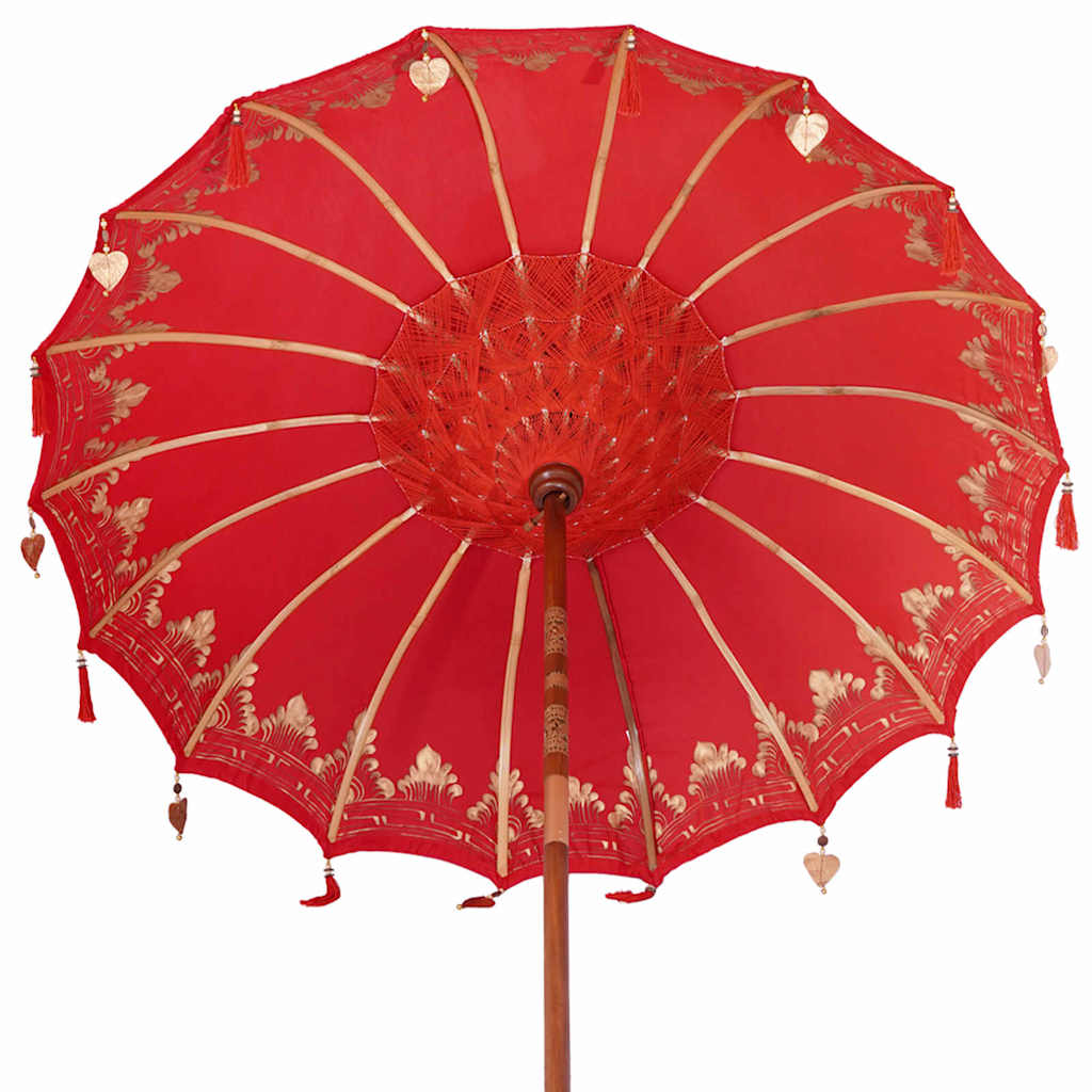 Balinesischer Sonnenschirm Rot 180-190 cm Baumwolle, Massivholz