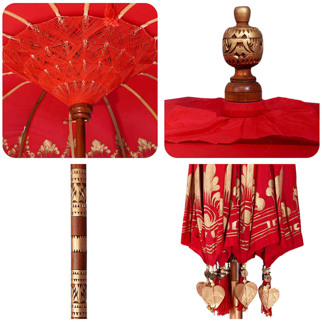 Balinesischer Sonnenschirm Rot 180-190 cm Baumwolle, Massivholz