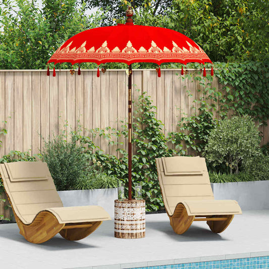 Balinesischer Sonnenschirm Rot 180-190 cm Baumwolle, Massivholz
