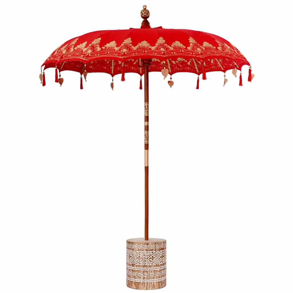 Balinesischer Sonnenschirm Rot 180-190 cm Baumwolle, Massivholz