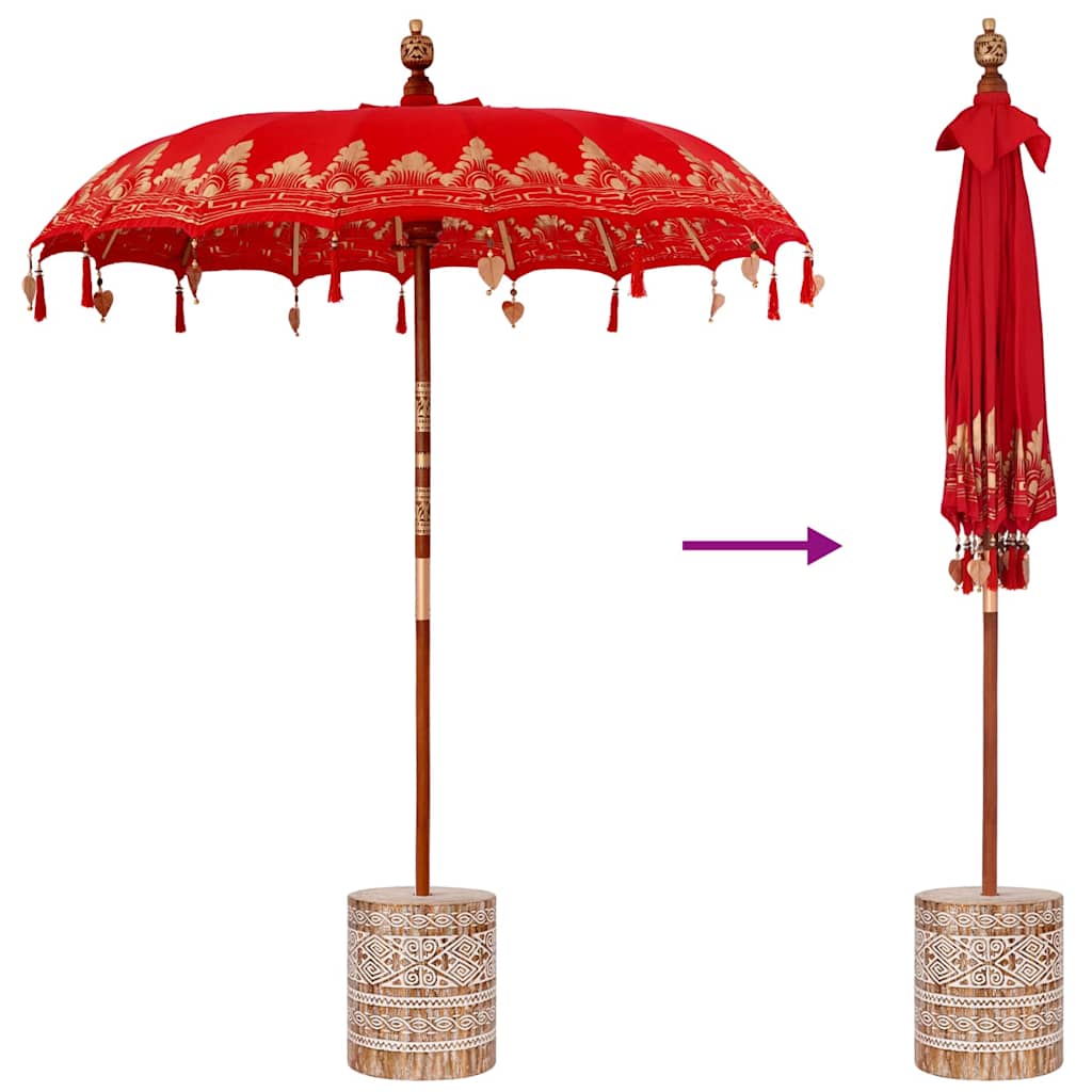 Balinesischer Sonnenschirm Rot 180-190 cm Baumwolle, Massivholz