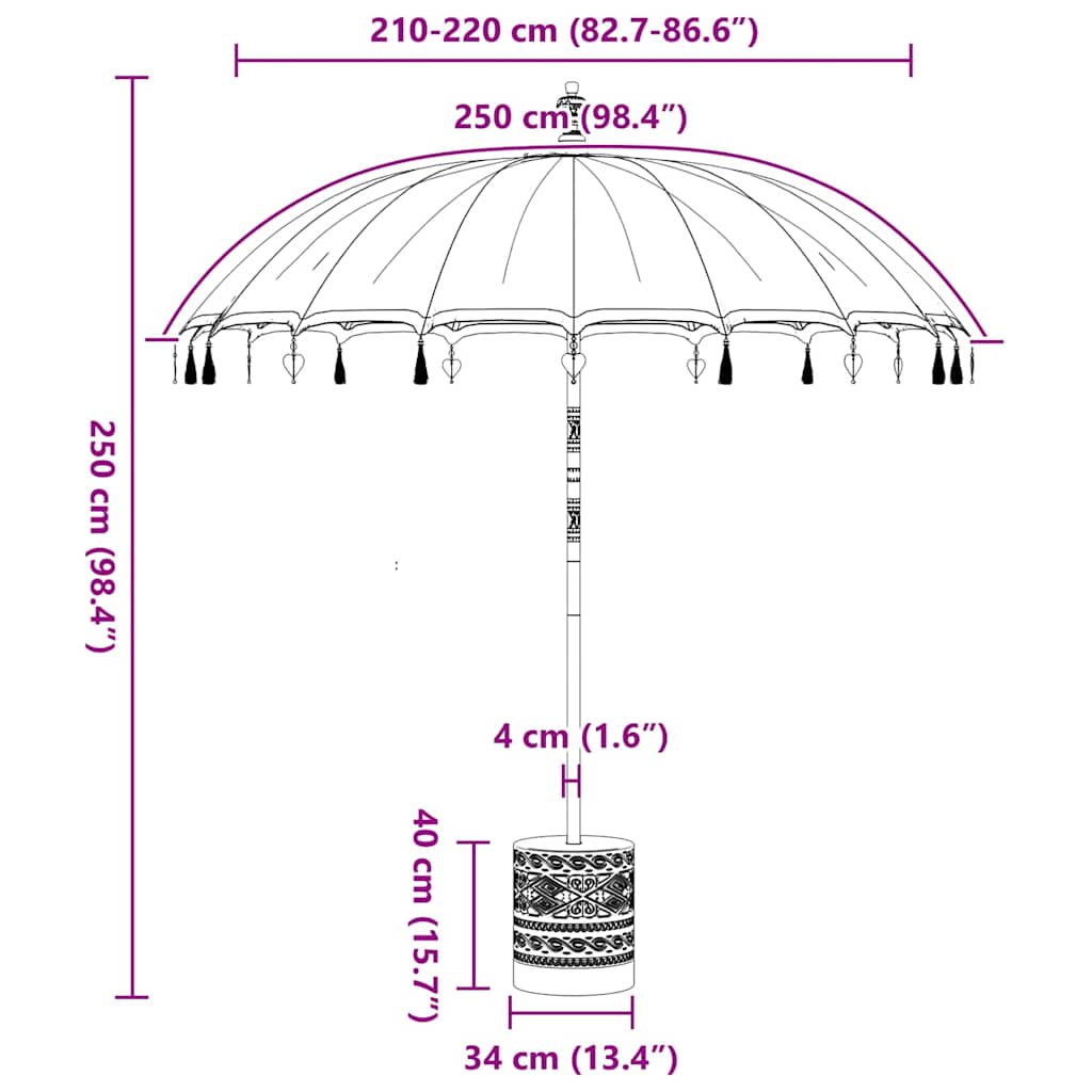 Balinesischer Sonnenschirm Rosa 215 x 215 x 260 cm
