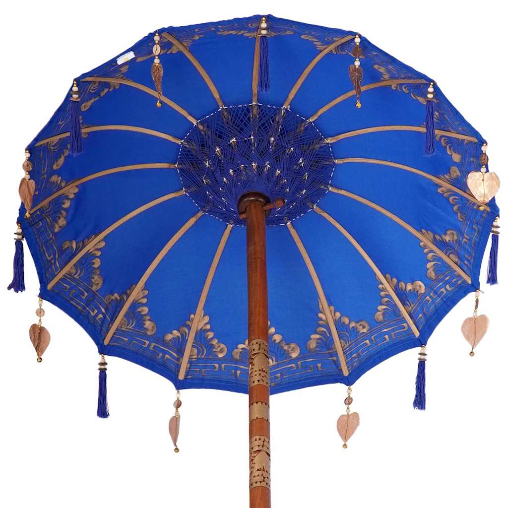 Sonnenschirm mit Fuß Blau, Braun 250 cm Baumwolle, Holz
