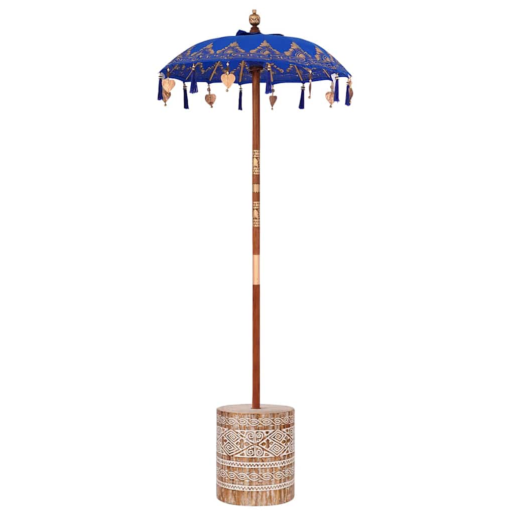 Sonnenschirm mit Fuß Blau, Braun 250 cm Baumwolle, Holz