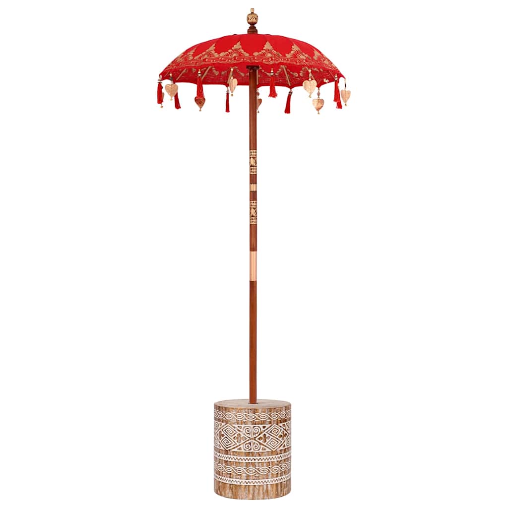 Sonnenschirm mit Fuß Rot und Braun 250 cm Baumwolle und Holz