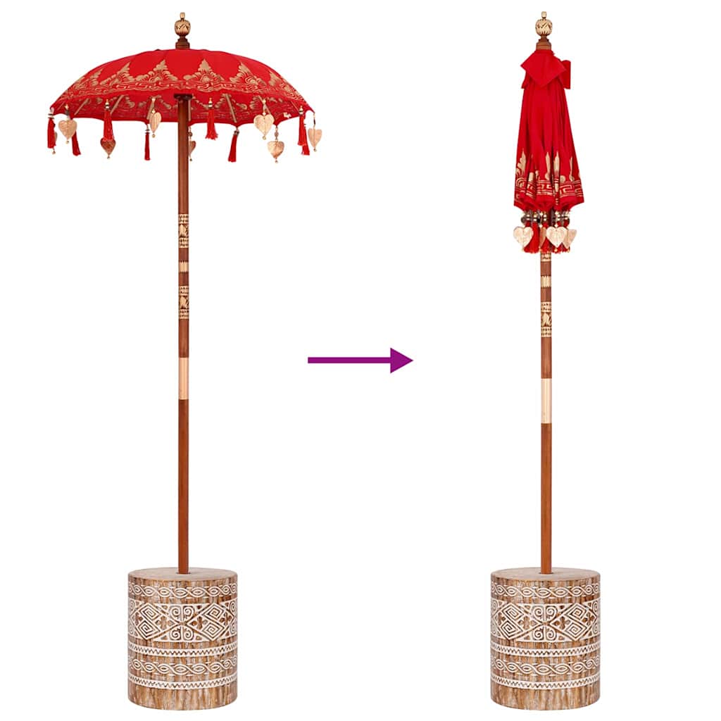Sonnenschirm mit Fuß Rot und Braun 250 cm Baumwolle und Holz