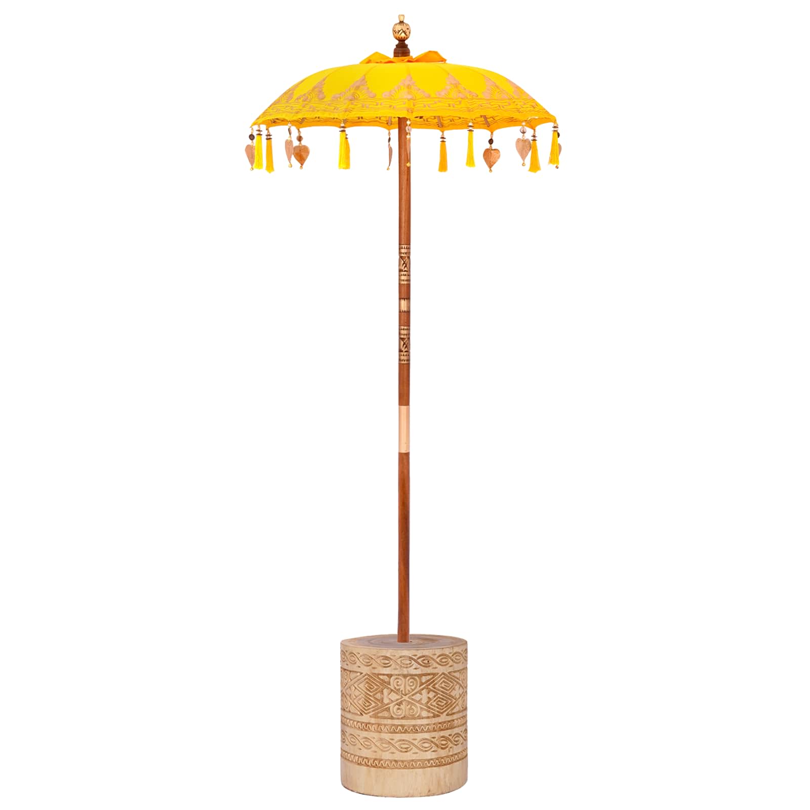 Sonnenschirm mit Fuß Gelb 95 x 95 x 260 cm Baumwolle und Holz