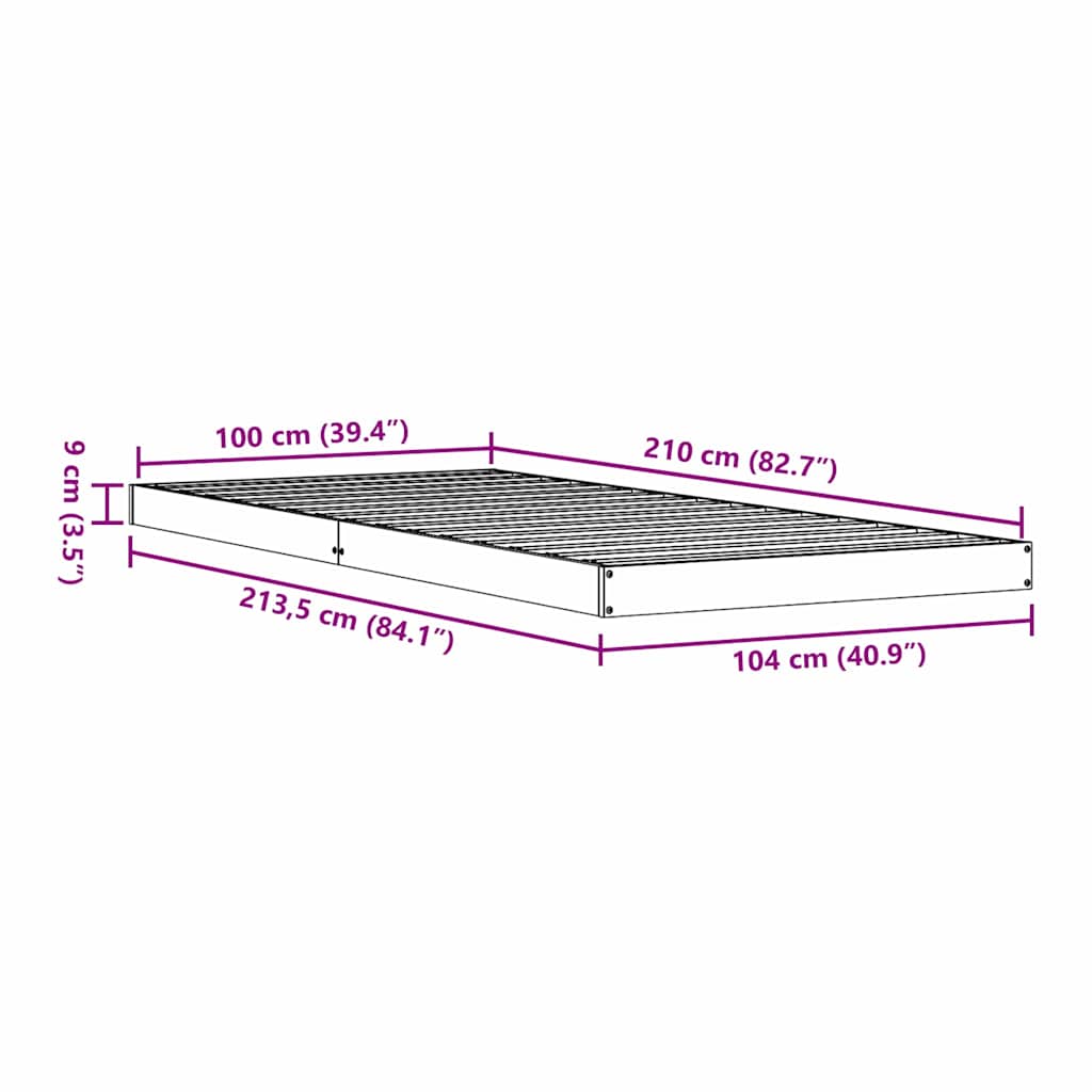 Bodenbettgestell Weiß 100 x 210 cm Massives Kiefernholz