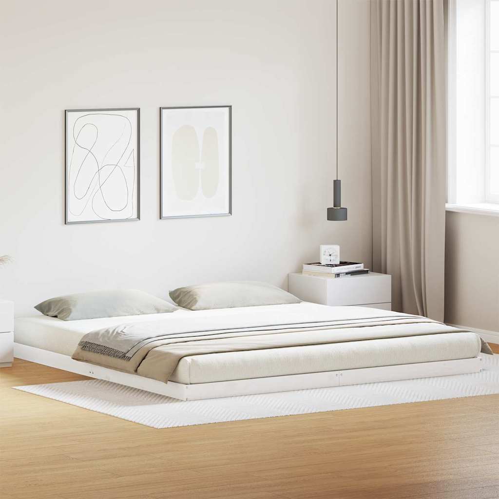 Bodenbettgestell Weiß 180 x 220 cm Massives Kiefernholz