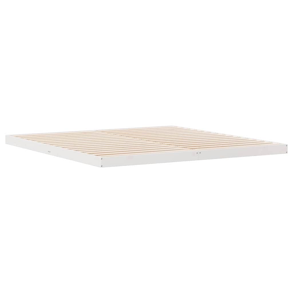 Bodenbettgestell Weiß 200 x 220 cm Massives Kiefernholz