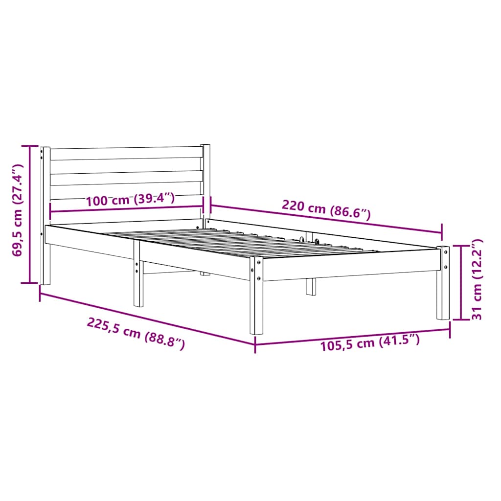 Bettrahmen Braun 225,5 x 105,5 x 69,5 cm Massivholz Kiefer