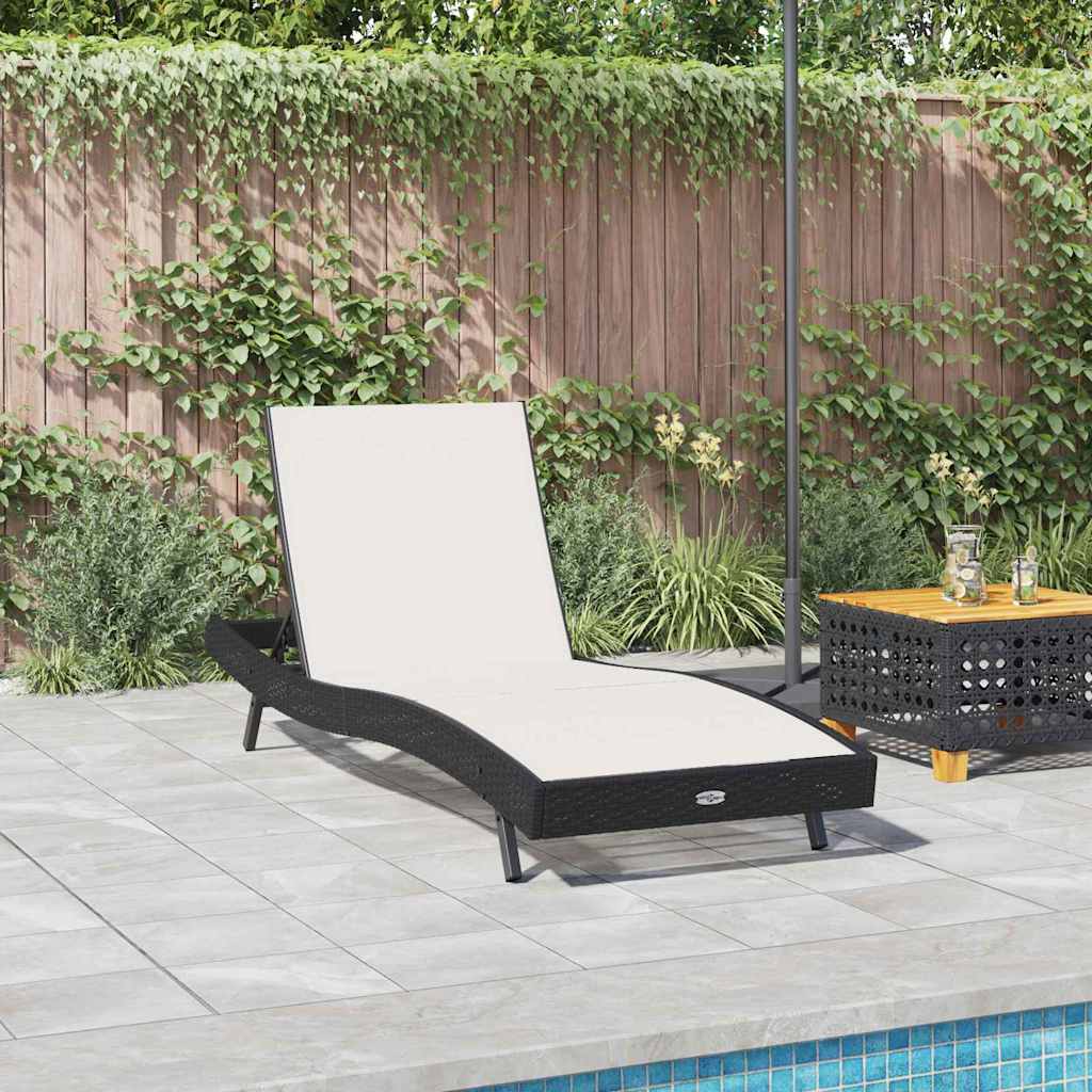 Sonnenliege Schwarz und Weiß 197 x 70 x 82 cm Poly-Rattan