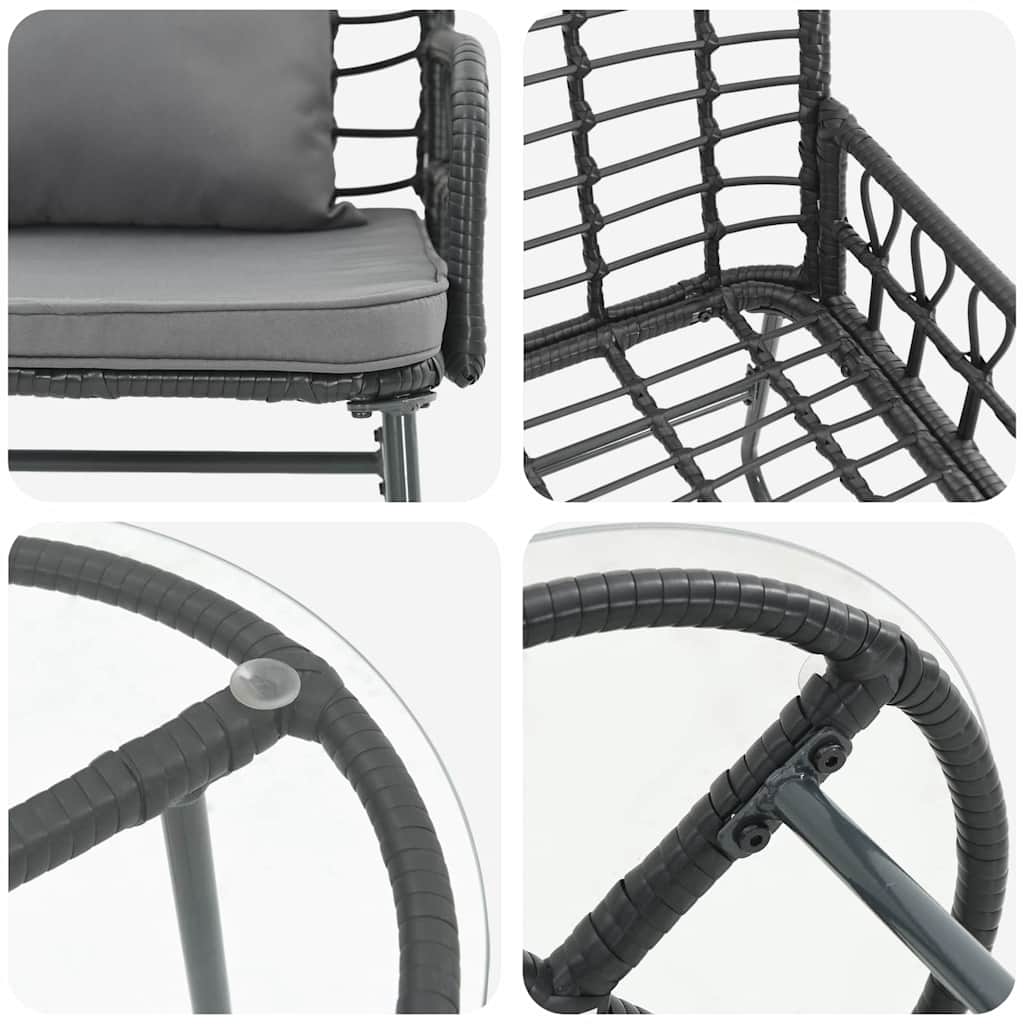 Garten Essgruppe 3 Stk. Schwarz und Anthrazit Poly-Rattan