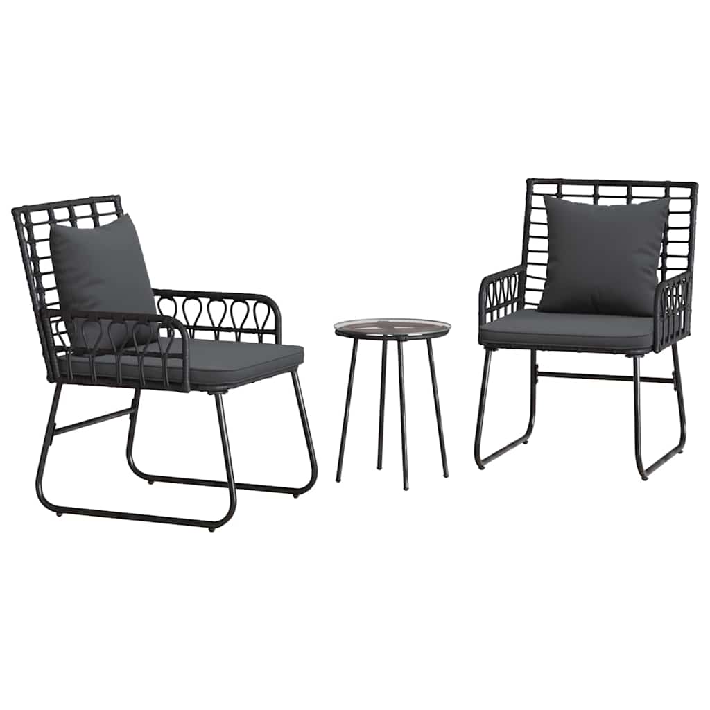 Garten Essgruppe 3 Stk. Schwarz und Anthrazit Poly-Rattan