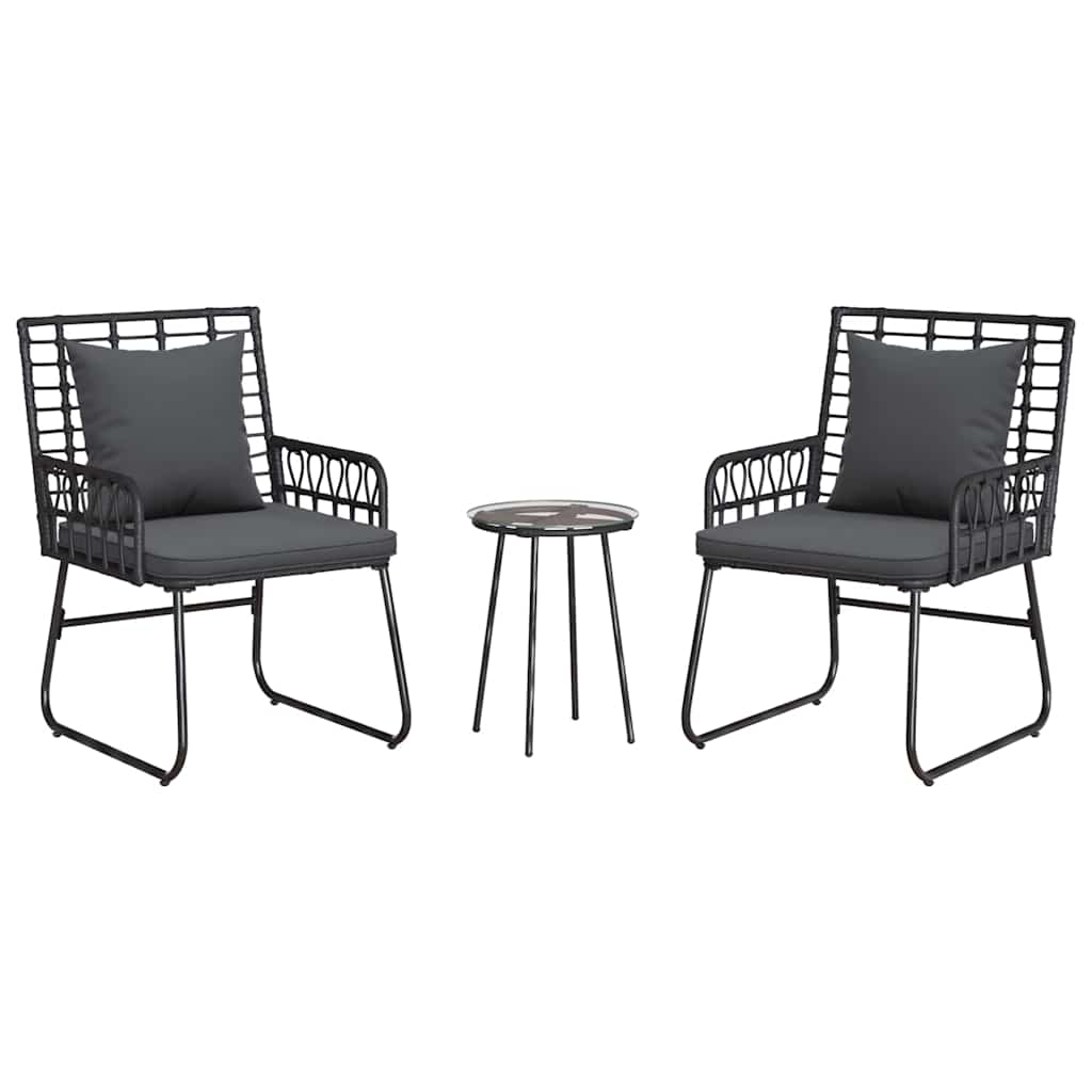 Garten Essgruppe 3 Stk. Schwarz und Anthrazit Poly-Rattan