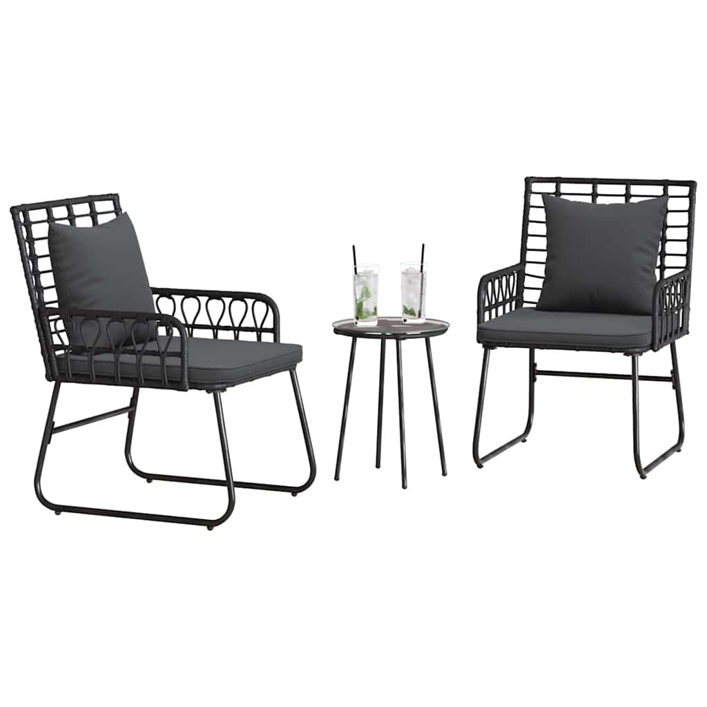 Garten Essgruppe 3 Stk. Schwarz und Anthrazit Poly-Rattan