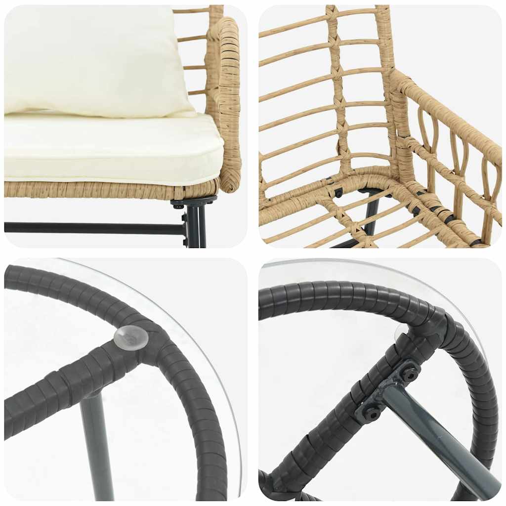 Garten Essgruppe 3 Stk. Braun und Creme Poly-Rattan