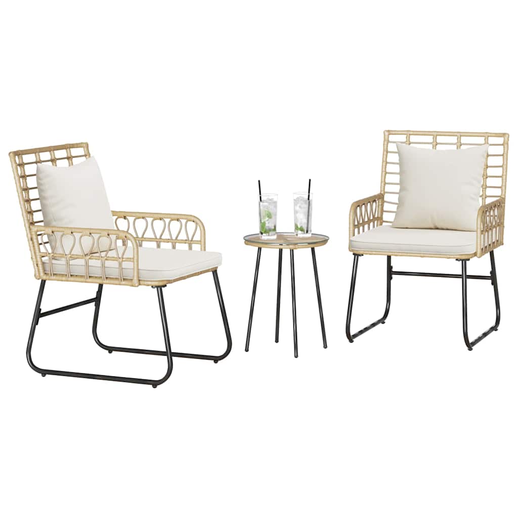 Garten Essgruppe 3 Stk. Braun und Creme Poly-Rattan