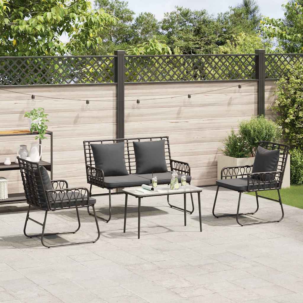 Garten Essgruppe 3 Stk. Schwarz und Anthrazit Poly-Rattan