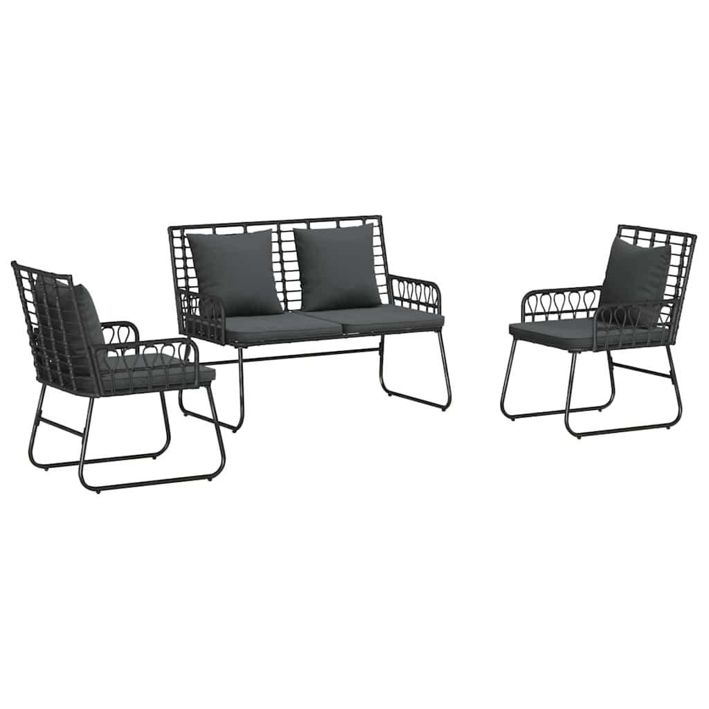 Garten Essgruppe 3 Stk. Schwarz und Anthrazit Poly-Rattan