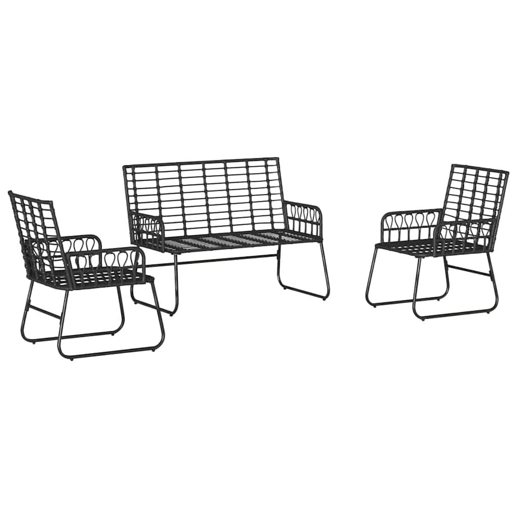 Garten Essgruppe 3 Stk. Schwarz und Anthrazit Poly-Rattan