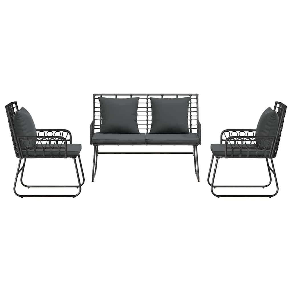 Garten Essgruppe 3 Stk. Schwarz und Anthrazit Poly-Rattan