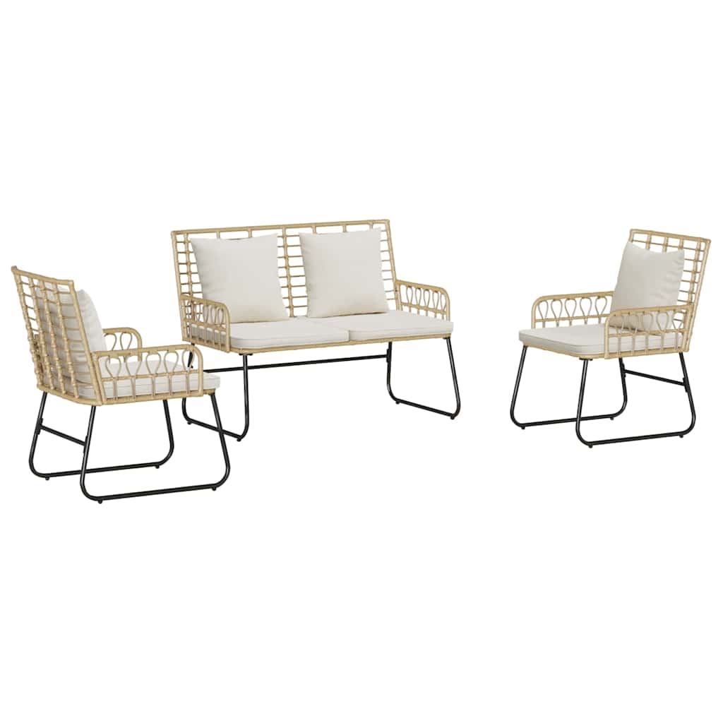 Garten Essgruppe 3 Stk. Braun und Creme Poly-Rattan