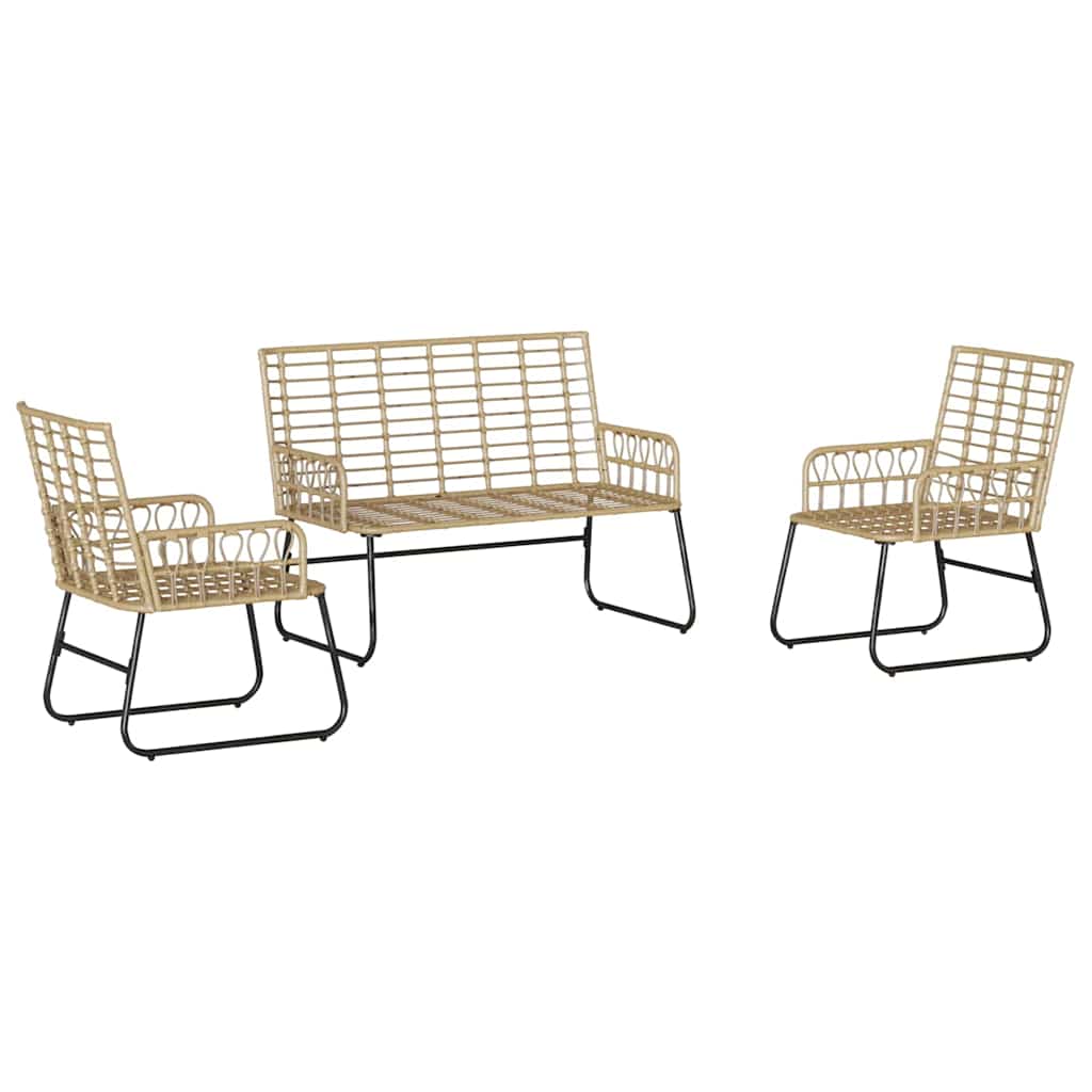 Garten Essgruppe 3 Stk. Braun und Creme Poly-Rattan