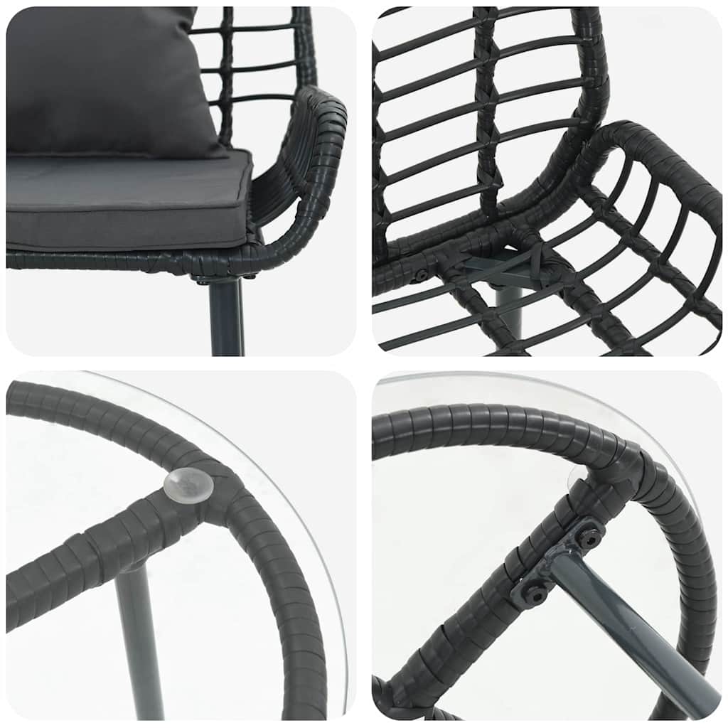 Garten Essgruppe 3 Stk. Schwarz und Anthrazit Poly-Rattan