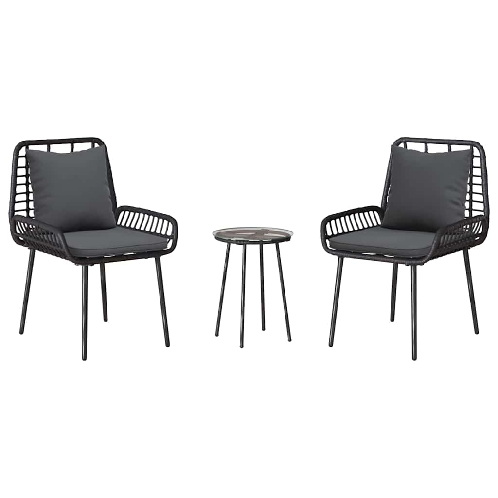 Garten Essgruppe 3 Stk. Schwarz und Anthrazit Poly-Rattan