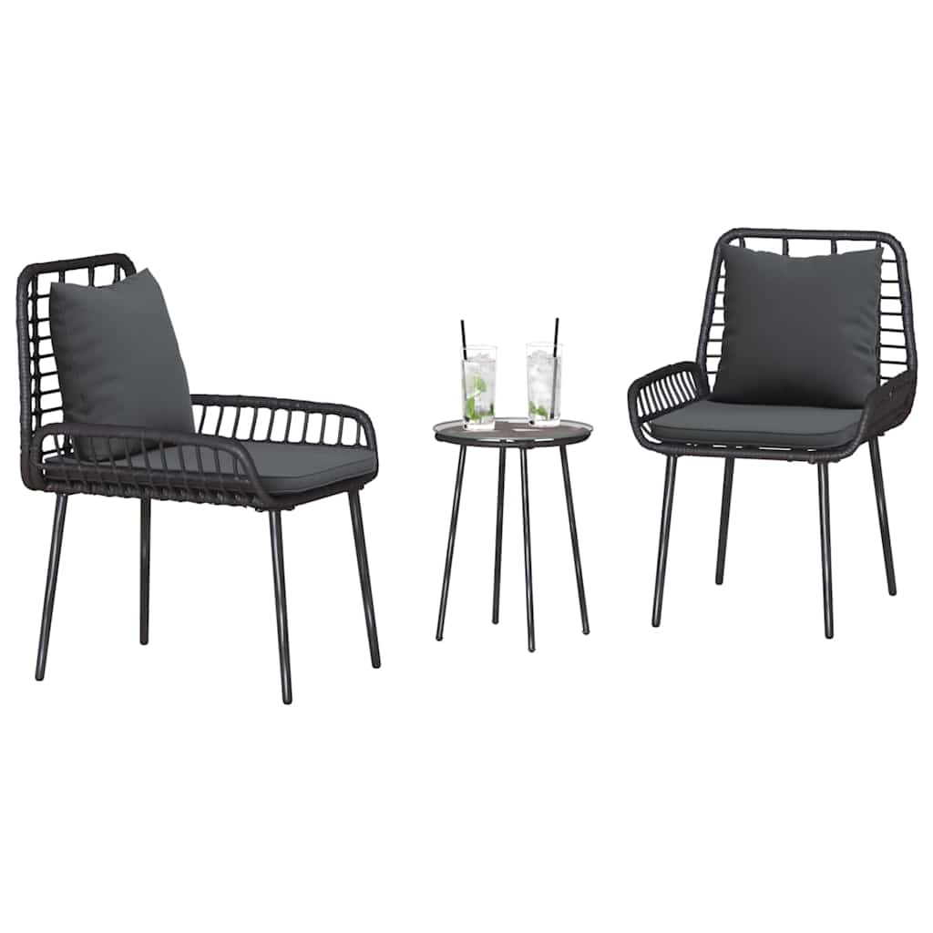 Garten Essgruppe 3 Stk. Schwarz und Anthrazit Poly-Rattan