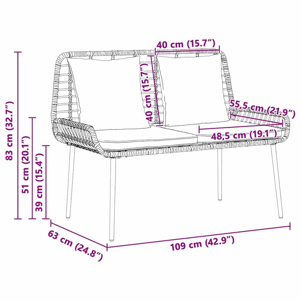 Gartenbank Schwarz und Anthrazit Poly-Rattan